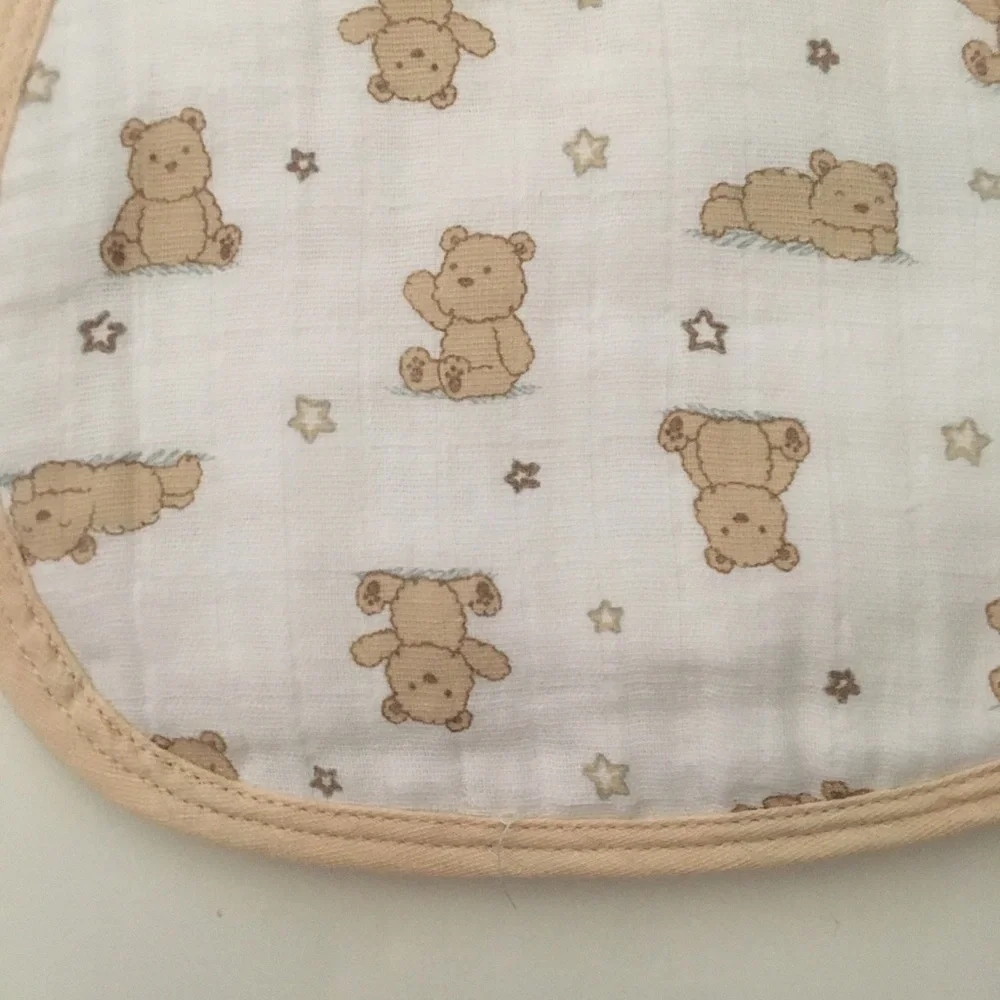 NEW 3 Cotton Muslin Burp Cloths Teddy Bears Stripes Stars Print | Little Me